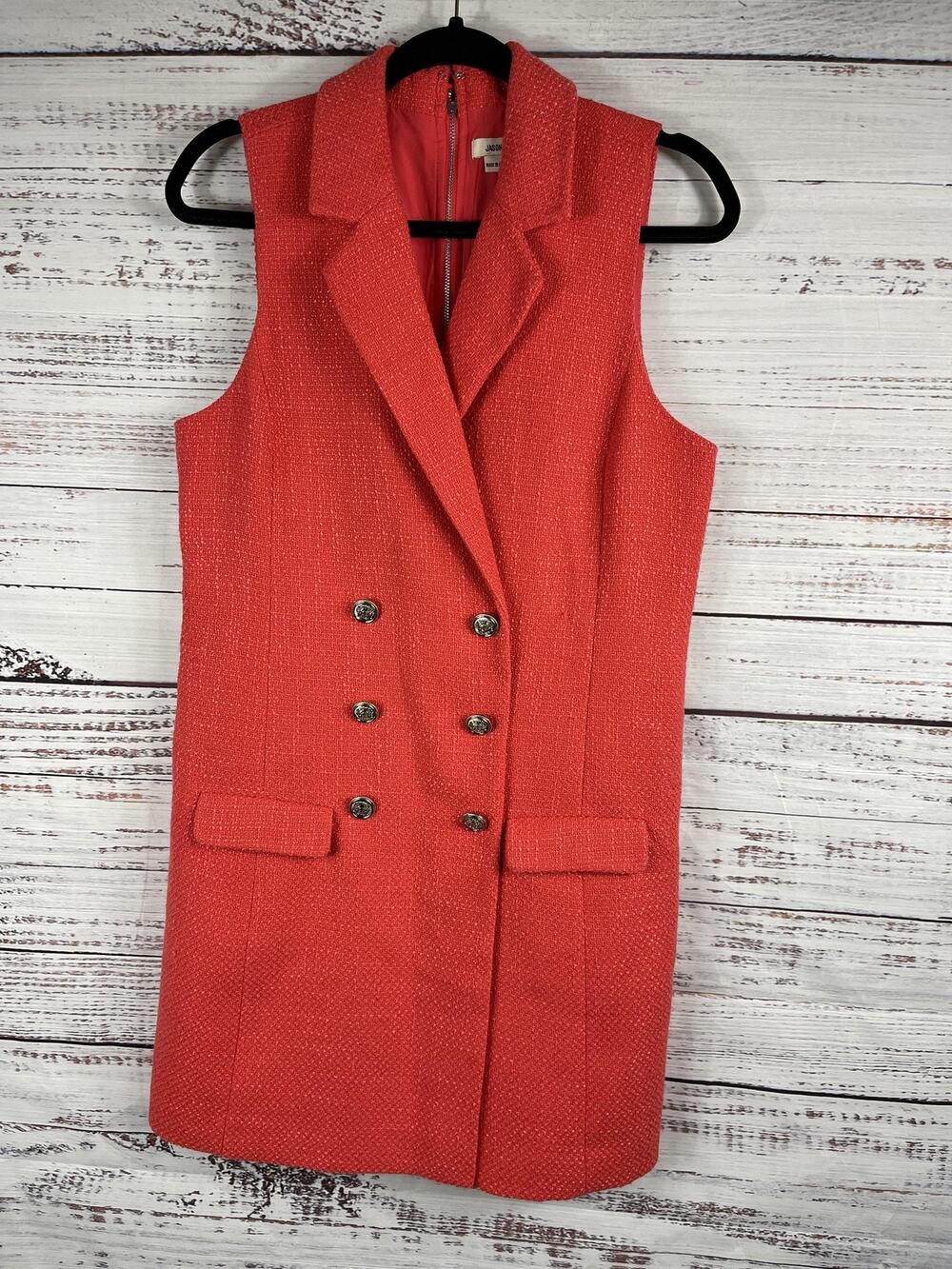 Jason Wu Dress Women's Size M Red Sleeveless Double Breasted Tweed Vest Mini
